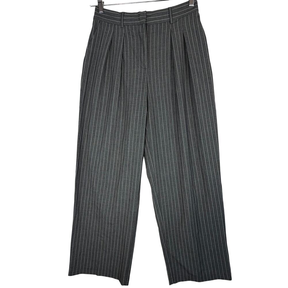 Bailey 44 Pinstripe Wide Leg Trousers Pants Women Size M Gray Pleated Elastic